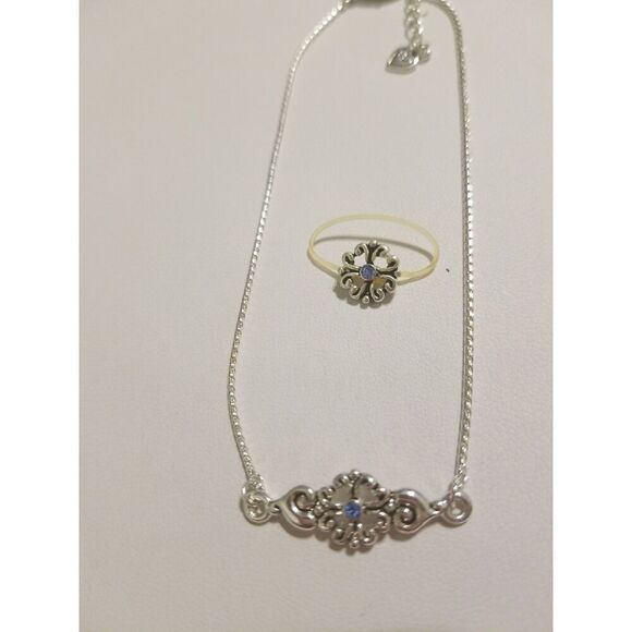 Pretty New Silver Blue Crystal Flower Anklet & Toe Ring Set - Picture 2 of 3